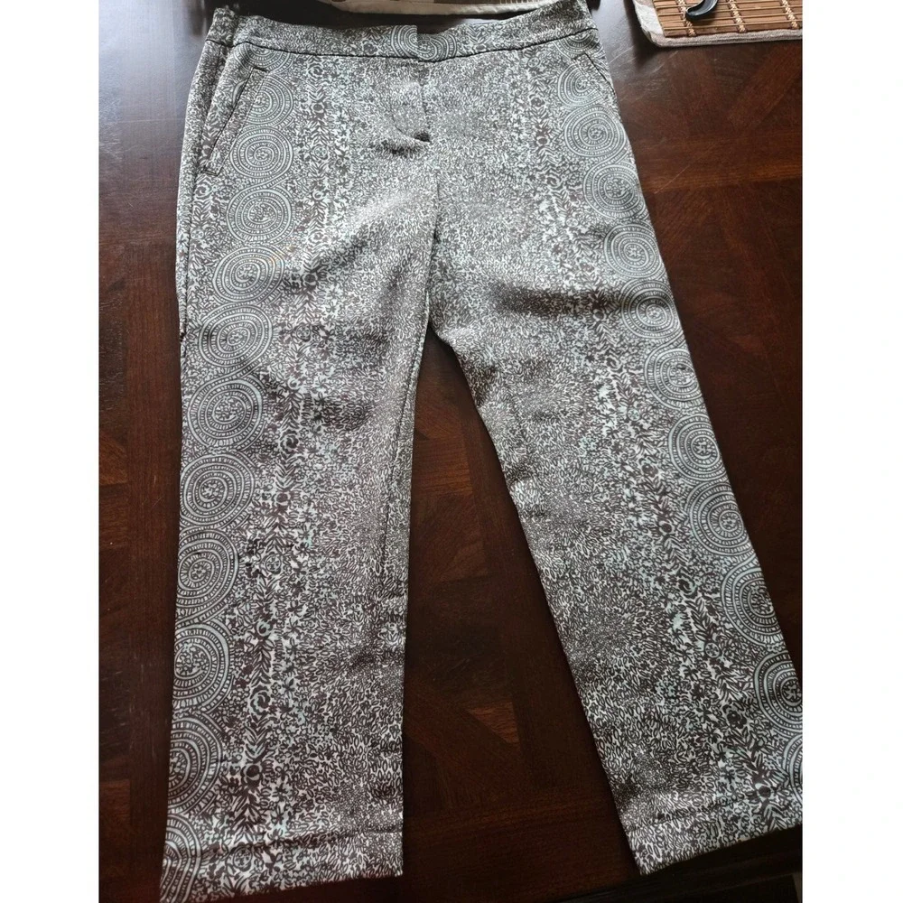Tory Burch Brown Blue Medallion Print Ankle Pants Size 4 Cropped Trousers